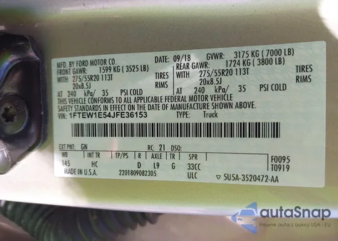 2018 Ford F-150 Lariat z USA, uszkodzony, nr VIN 1FTEW1E54JFE36153